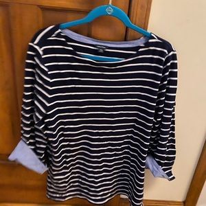 3/4 length sleeve top with chambray cuffs